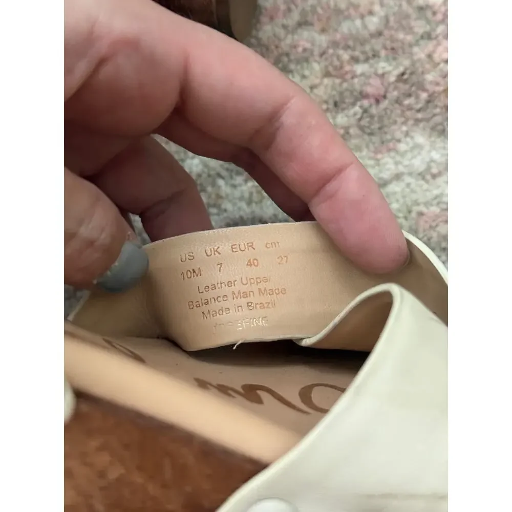 Sam Edelman Women’s Sz 10 Josephine Wood Block Platform Sandals Cream Leather